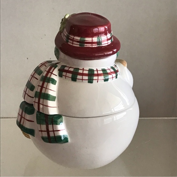 Fitz & Floyd Christmas Plaid Snowman Trinket Bowl Dish Cookie Jar - NIB - Picture 4 of 16